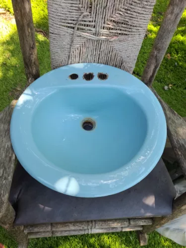 Vintage Powder Blue Porcelain Enameled Cast Iron Sink