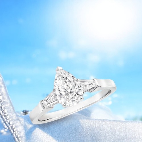 Platinum Engagement Ring 950 Pear Cut 1.30 Ct IGI Lab Grown Diamond - Picture 2 of 12