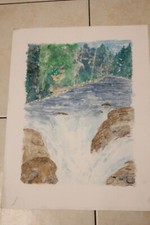 aquarelle paysage rivière foret Dordogne