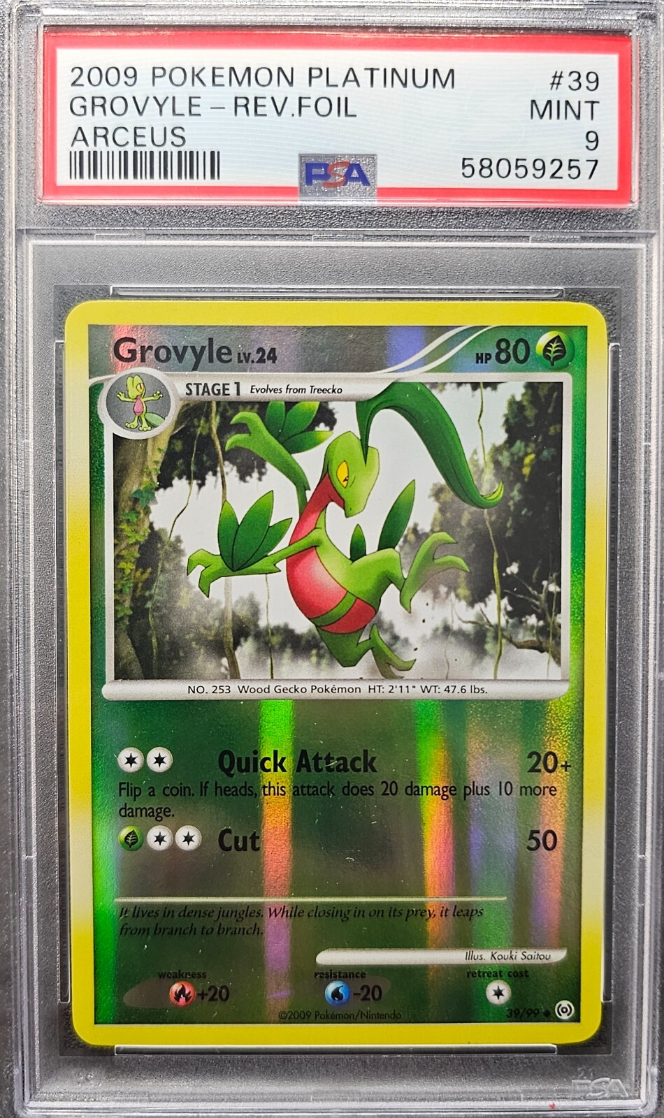 PSA 9 MINT Grovyle 39/99 Reverse Holo Platinum Arceus 2009 Pokemon Card