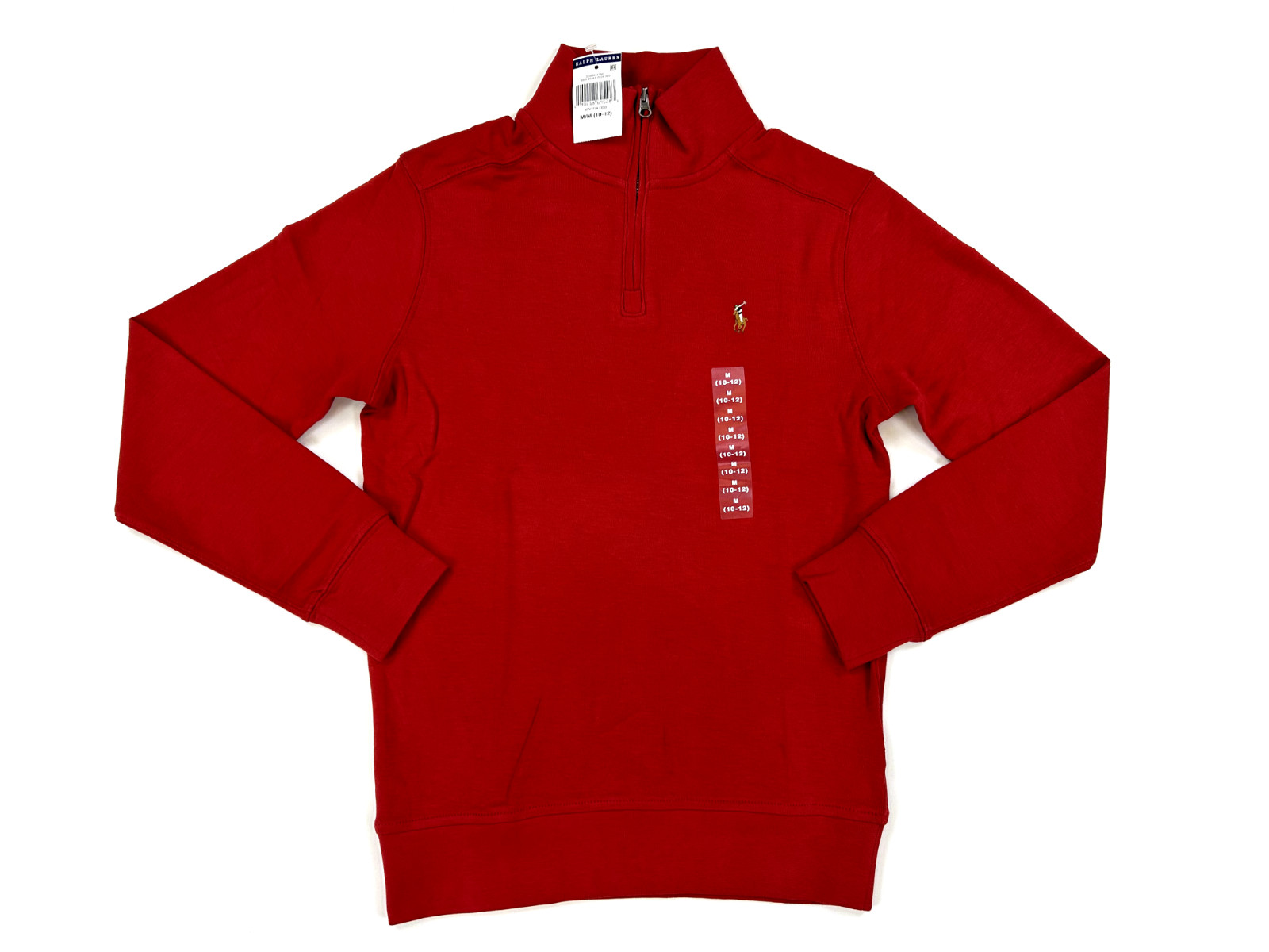 Поло Ralph Lauren для мальчиков, хлопковое спортивное на молнии 1/2 - Красный - Размер: Средний (10/12)