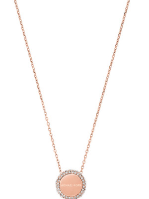 MICHAEL KORS Rose Gold Tone Pave Disc Pendent Necklace MKJ6180791 MKJ6180 NIB