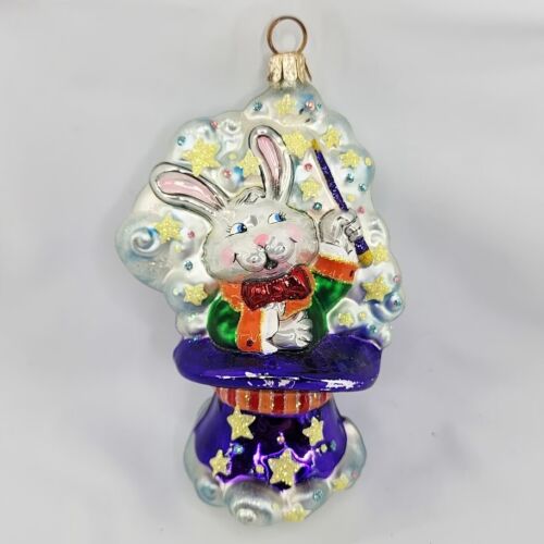Vintage Glass Blow Mold Ornament Magician Bunny Rabbit 5"