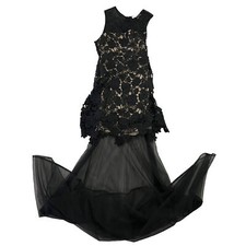 L' Atiste By Amy Women Black Lace Sheer Floral Long Maxi Cocktail Dress-MED-0688