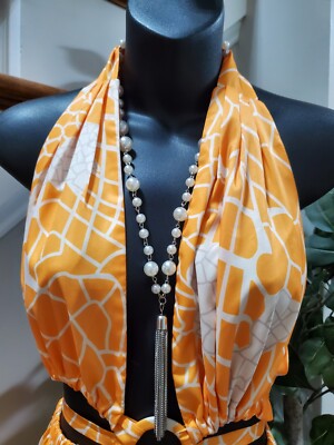 Leticia Orange Polyester Halter Neck Sleeveless Casual Long Maxi Dress  Medium