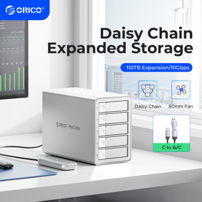 ORICO 3,5'' HDD Dockingstation 5Bay Festplattengehäuse Daisy Chain DAS 10Gbps Alu