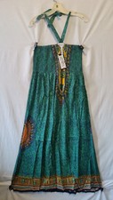 Women Clothing Long Dress Kaftan Sundress Dashiki print T Green Free Size