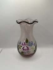 Fenton Art Glass Hand Painted Purple Glass Vase VTG