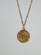 18K Gold Plated Thin Chain Hammered Circle coin Disc Pendant Necklace waterproof