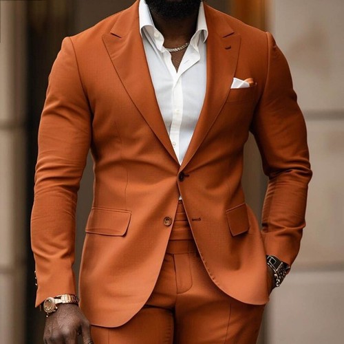 Traje liso para hombre solapa pico ajuste regular formal negocios oficina informal 2 piezas - Imagen 8 de 16