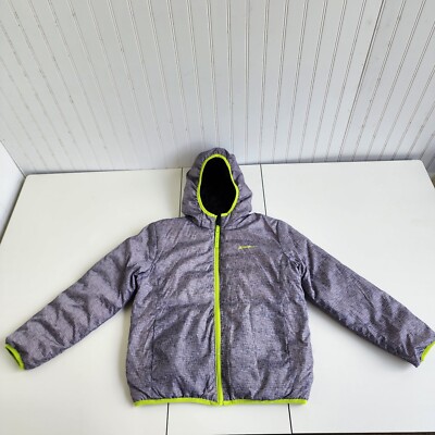 Eddie Bauer Reversible Jacket Boys Black Gray Green Puffer Hooded