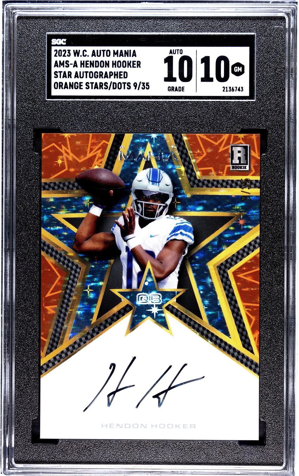 Hendon Hooker Wild Card Auto Mania Pro Look Autographs #AMSA Star-Stars and Dots Foil-Orange