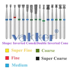 10Burs/pk Dental FG Diamond Burs High Speed Burs Inverted/ Double Inverted Cone