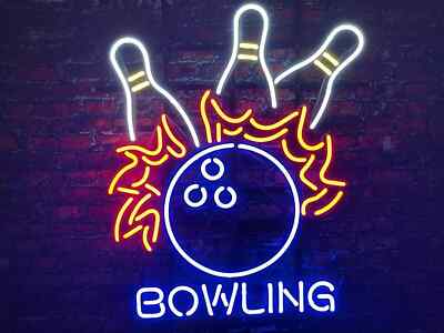 Bowling Pins Strike Game 20''x16'' Neon Sign Lamp Light Bar With Dimmer Beer VY
