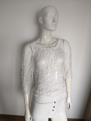 ELISA CAVALETTI white long sleeve lace shirt blouse size L