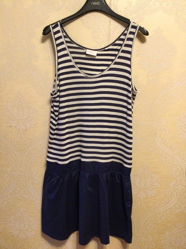 GERI by NEXT Size 12 Navy Stripe Short Beach Summer Dress With Pockets