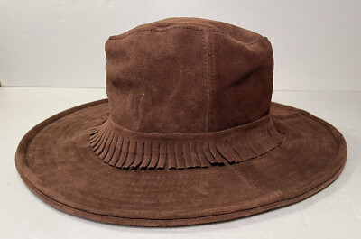 Vintage Lord Taylor Brown Suede Leather Hat Fringe