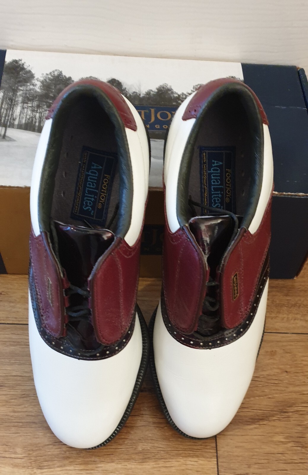 Ladies Footjoy Aqualites Leather Golf Shoes White/Browny Red Size 6 eBay