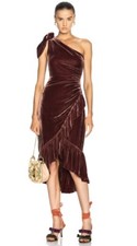NWT $600 Ulla Johnson Elisa One Shoulder Ruffle Velvet Dress Puce Sz 10 (US)