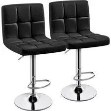 Barstools Set of 2, Height Adjustable PU Leather Bar Chairs with Backrest