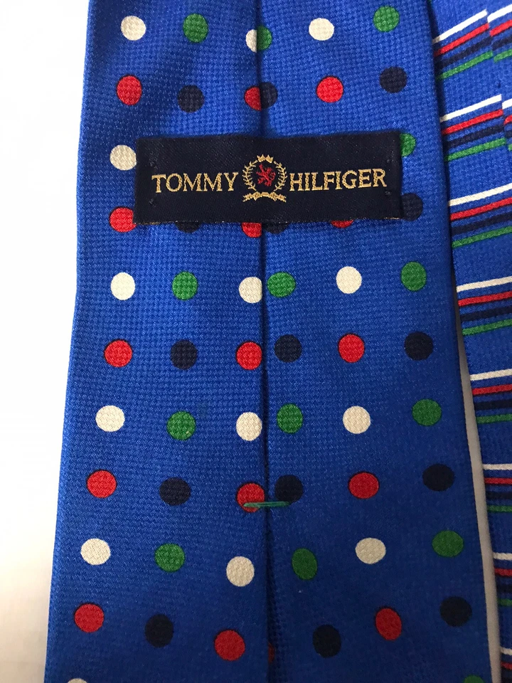 Corbata de cuello Tommy Hilfiger para hombre 100 % seda azul importado con lunares Foto 3 de 4