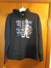 Port Company Sweatshirt Bugs Bunny Baseball Black Hooded Sz L