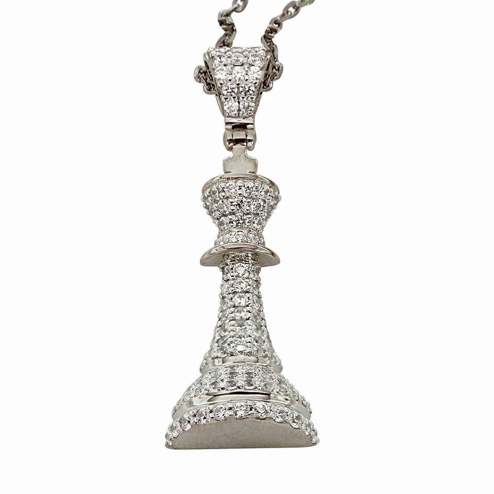 2.34CT Round Simulate Diamond King Chess Pendant Necklace 14k White Gold Finish - Image 3 of 4