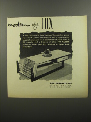 1953 Fox Products Cosmopolitan Cocktail Table Advertisement - Modern by Fox