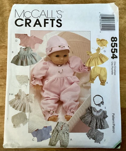 1996 MCCALL’S Doll Clothes, #8554, S-M-L, Several Outfits/Accessories, New/Uncut