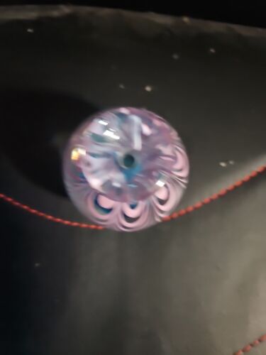 1991 David R Boutin Kunstglas rosa/blau gezogene Feder Vase Künstler signiert EUC - Bild 2 von 3