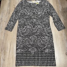 Michael Kors Women’s Black Paisley Houndstooth Print Stretch Jersey Dress Medium