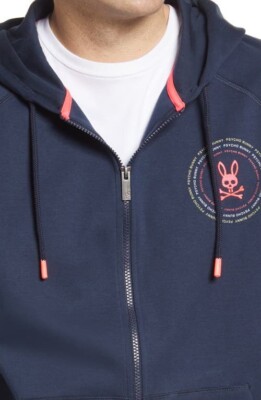 Psycho Bunny Men's Ovington Zip Hoodie - Men's Medium Navy Hoody