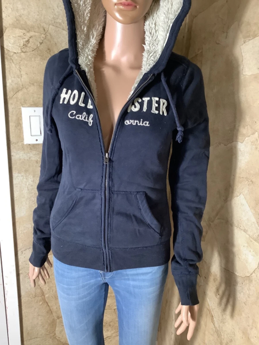 HOLLISTER WOMENS FULL ZIP HOODIE SWEATSHIRTS BLUE SIZE S