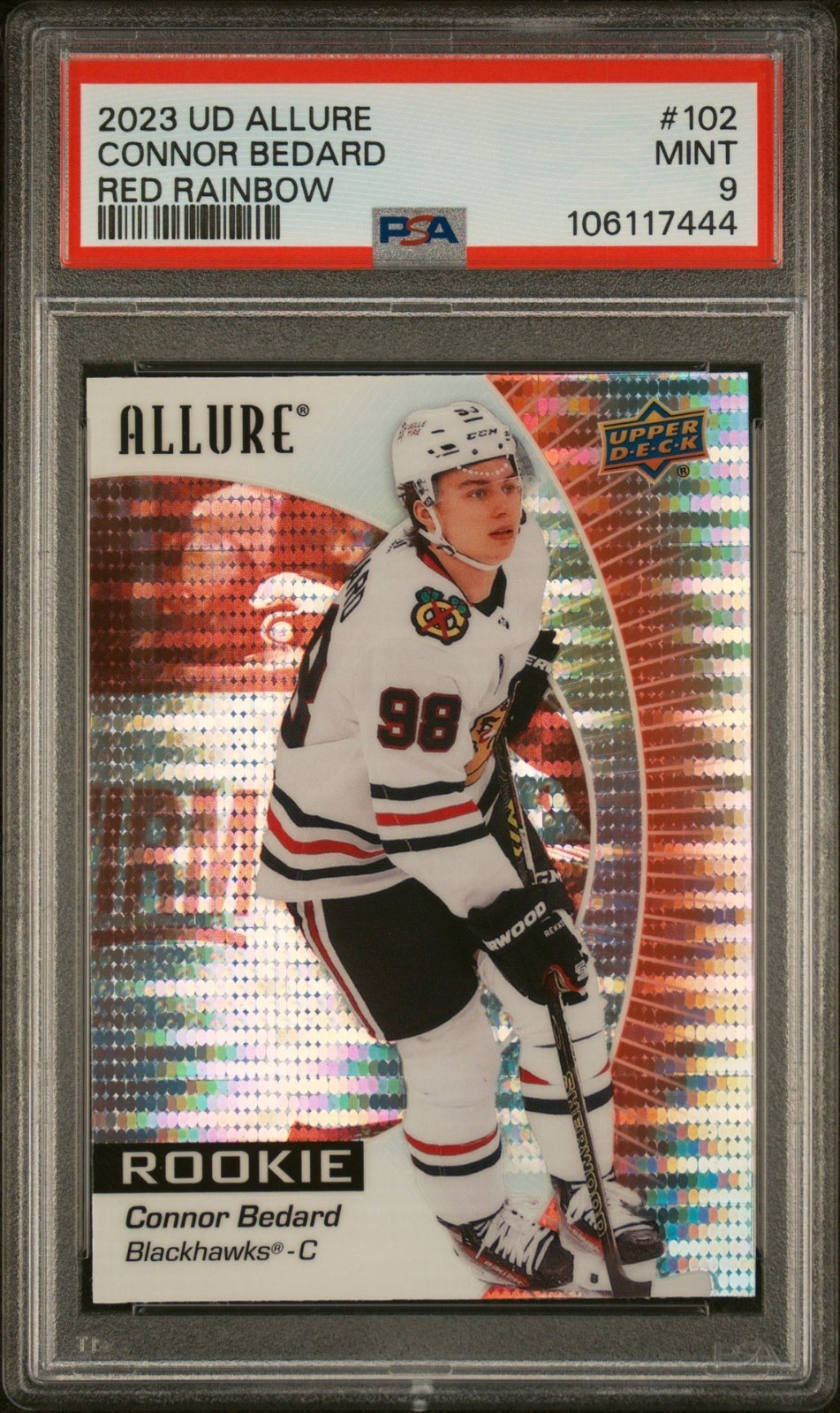 2023-24 Upper Deck Allure - Connor Bedard Red Rainbow Rookie Card #102 - PSA 9