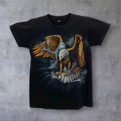 Vintage J.I. Weißkopfseeadler Tier Natur Biker Grafik T-Shirt Small schwarz