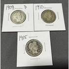 1909-D 1910 1915 Barber Quarters 90% Silver US Coin Lot 3 Coins Denver Mint