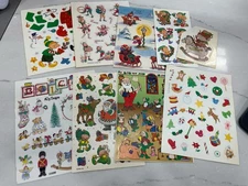 9 Sheets Vintage Hallmark Assorted Christmas Sticker Lot Elves Presents Toys