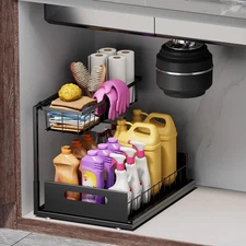 Under Sink Organizers and Storage 2 Tier Slide Out Kitchen Cabinet Organizer ...