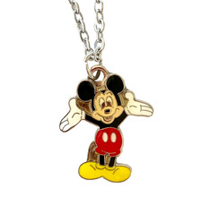 Vintage Disney Mickey Mouse Charm Necklace Signed Charms Enamel Disneyana 20"