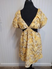 Forever 21 Yellow Floral Cutout Mini Dress Large