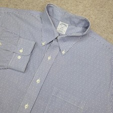Brooks Brothers Regent Dress Shirt Mens 17.5 4/5 Blue Striped Long Sleeve Button