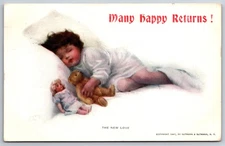 Besse Pease Gutmann~”The New Love”~Lil Girl Sleeps w/Arm Around Teddy Bear~1907