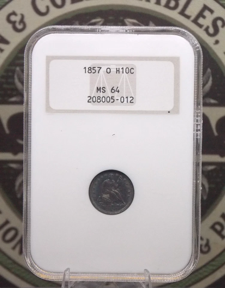 1857 "O" Seated Liberty SILVER Half Dime H10 NGC MS64 #012 Unc BU *FATTY* ECC&C - Image 4 of 4
