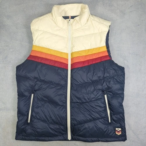 Marine Layer Archive Boreal Puffer Vest Navy Sunset Colorblock Chevron Jacket L - product listing photo
