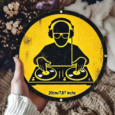 DJ-themed aluminum retro round Garage Tin Metal Signs Home Décor 8x8