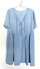Gap Women's Blue Denim Short Sleeve Gathered Waist Dress Size M, Boho, Prairie