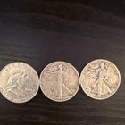 US 50C Half Dollar Lot of 3: 1942-43 Walking Liberty, 1961 Franklin