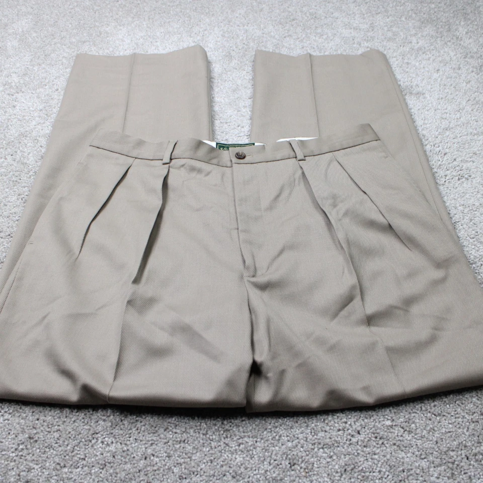 Pantalones de vestir CC Filson para hombre 34x32 beige caqui 100 % lana plisados clásicos Foto 2 de 4