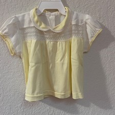 Vintage 1957 Yellow White Infant Dress with Smocking no brand, label or size