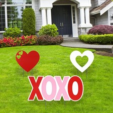 3 Pcs Valentines Day Yard Signs Metal Garden Stakes Valentine Outdoor Decorat...